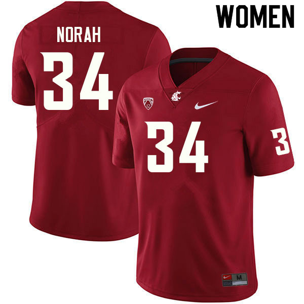 Women #34 Cole Norah Washington State Cougars College Football Jerseys Sale-Crimson